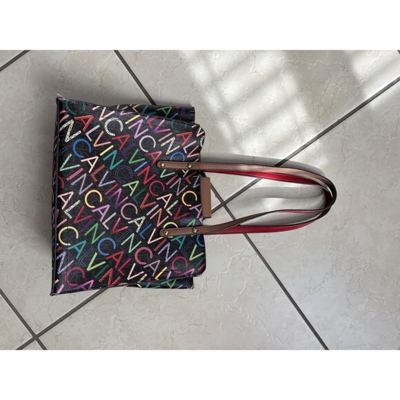 Calvin Klein Purse Dilan Shoulder Bag Colorful Logo Red Brown Medium Multicolor - Picture 6 of 15